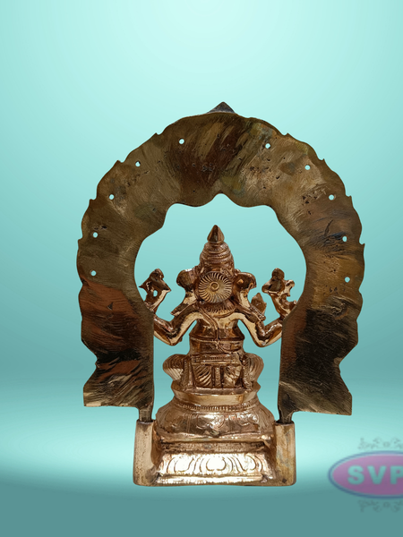 Panchaloha Ganesh Murti Sitting On Base With Arch