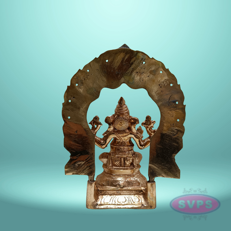 Panchaloha Ganesh Murti Sitting On Base With Arch