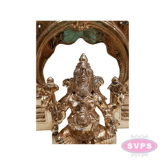 Panchaloha Ganesh Murti Sitting On Base With Arch
