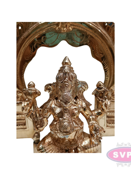 Panchaloha Ganesh Murti Sitting On Base With Arch