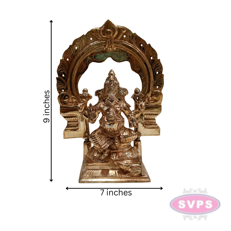 Panchaloha Ganesh Murti Sitting On Base With Arch