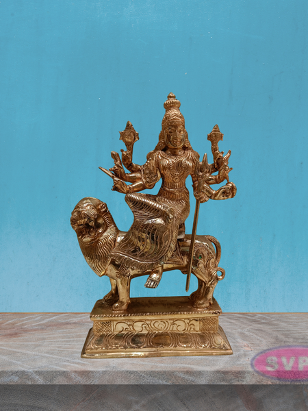 Panchaloha Goddess Durga Maa Seated On Lion Statue