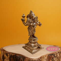 Panchaloha Standing Four Armed Ganesha With Rat Statue