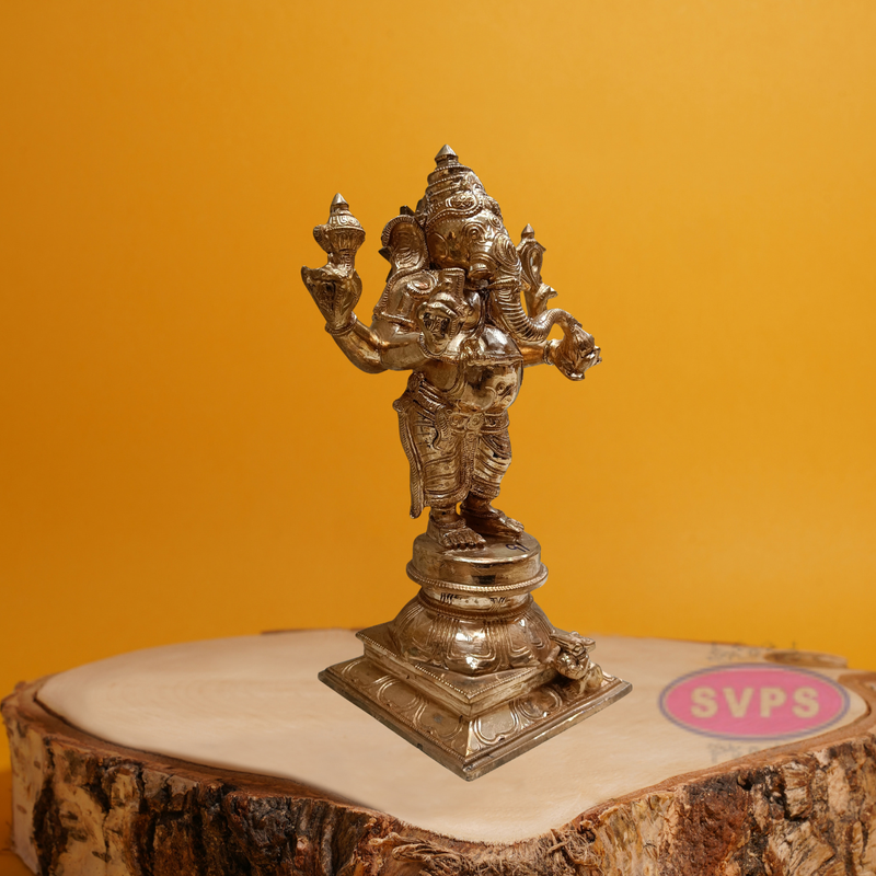 Panchaloha Standing Four Armed Ganesha With Rat Statue