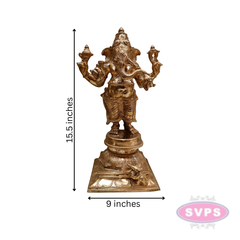 Panchaloha Standing Four Armed Ganesha With Rat Statue