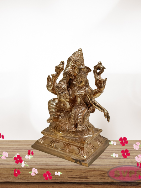Panchaloham Ganapati Seated with Riddhi Idol