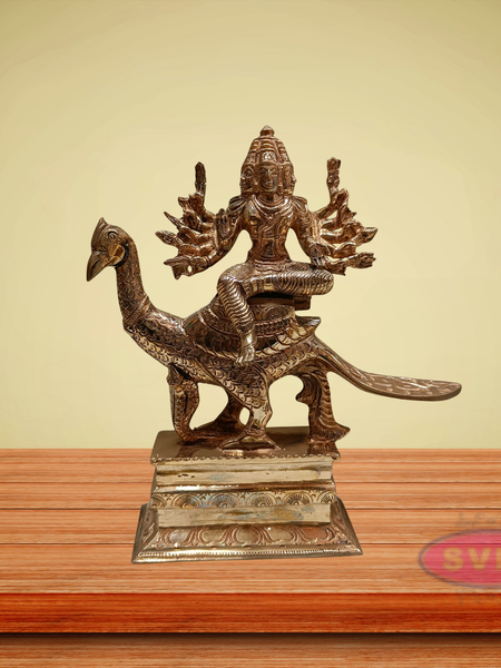 Panchaloham Six Faces Lord Karttikeya On Peacock Statue