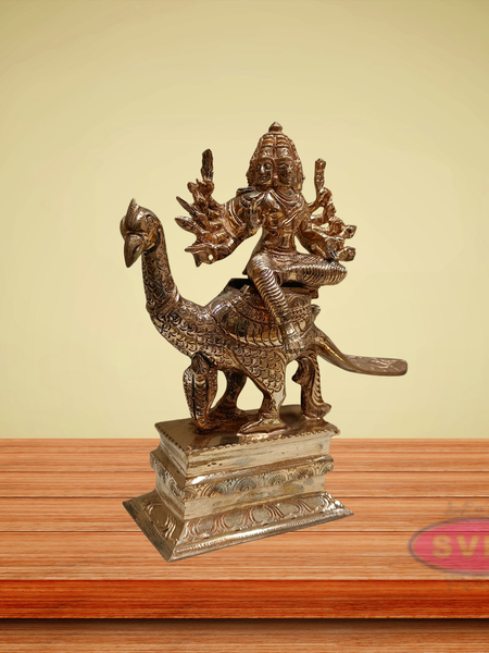 Panchaloham Six Faces Lord Karttikeya On Peacock Statue