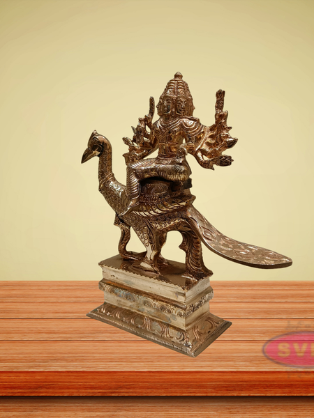 Panchaloham Six Faces Lord Karttikeya On Peacock Statue