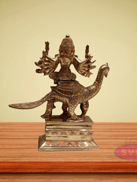 Panchaloham Six Faces Lord Karttikeya On Peacock Statue