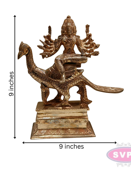 Panchaloham Six Faces Lord Karttikeya On Peacock Statue