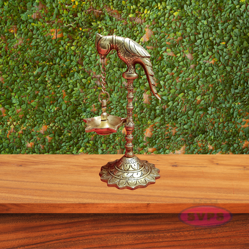 Brass Parrot With Hanging Oil Lamp
