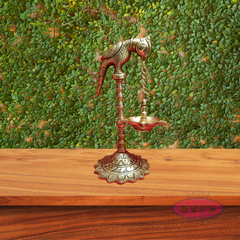 Brass Parrot With Hanging Oil Lamp