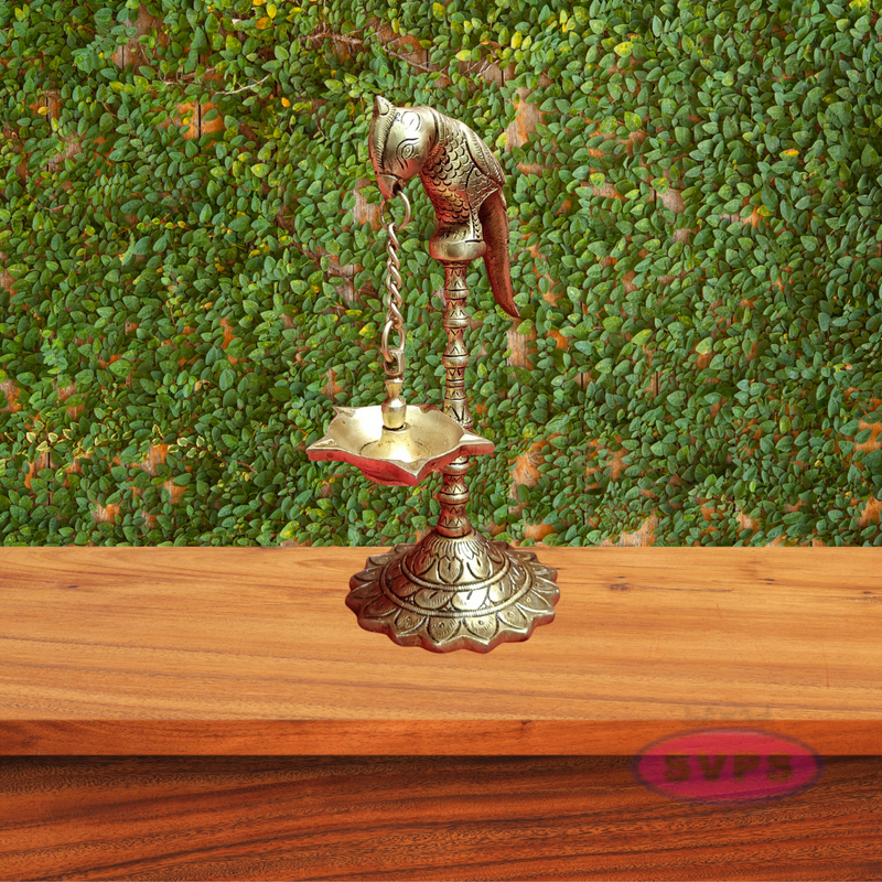 Brass Parrot With Hanging Oil Lamp
