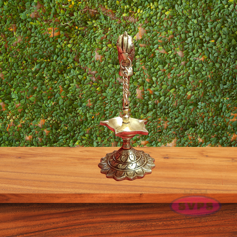 Brass Parrot With Hanging Oil Lamp