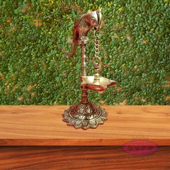 Brass Parrot With Hanging Oil Lamp