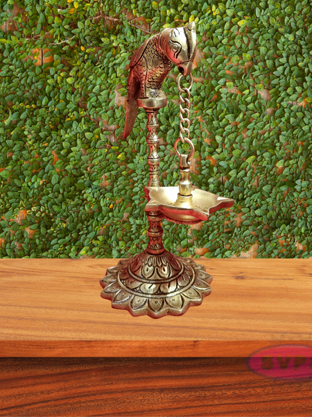 Brass Parrot With Hanging Oil Lamp