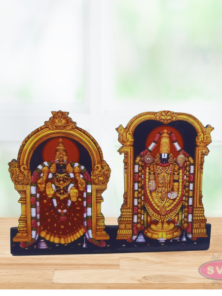 Wooden Sri Balaji With Padmavathi Thayar  Table Stand / Wall Hanging Photo Cutout