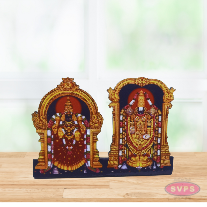 Wooden Sri Balaji With Padmavathi Thayar  Table Stand / Wall Hanging Photo Cutout