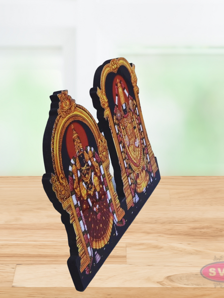 Wooden Sri Balaji With Padmavathi Thayar  Table Stand / Wall Hanging Photo Cutout
