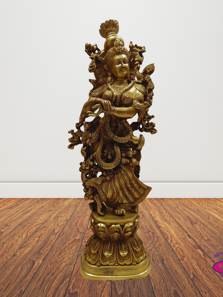 2.5 Feet Tall Brass Sri Radha Statue – Handcrafted Devotional Decor
