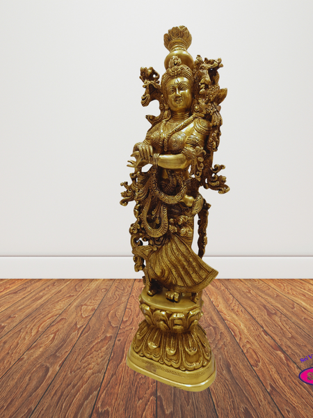 2.5 Feet Tall Brass Sri Radha Statue – Handcrafted Devotional Decor