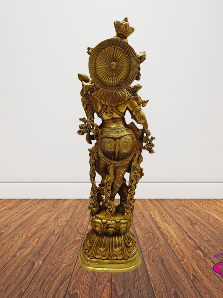 2.5 Feet Tall Brass Sri Radha Statue – Handcrafted Devotional Decor