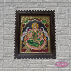 Goddess Lakshmi Tanjore Painting with Premium Teak Wood Frame – Gold Foil Traditional Art