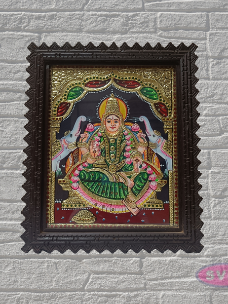Goddess Lakshmi Tanjore Painting with Premium Teak Wood Frame – Gold Foil Traditional Art