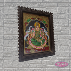 Goddess Lakshmi Tanjore Painting with Premium Teak Wood Frame – Gold Foil Traditional Art