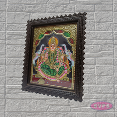 Goddess Lakshmi Tanjore Painting with Premium Teak Wood Frame – Gold Foil Traditional Art