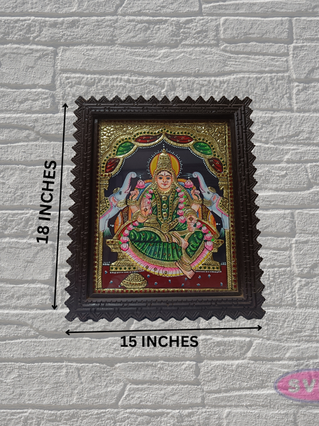 Goddess Lakshmi Tanjore Painting with Premium Teak Wood Frame – Gold Foil Traditional Art