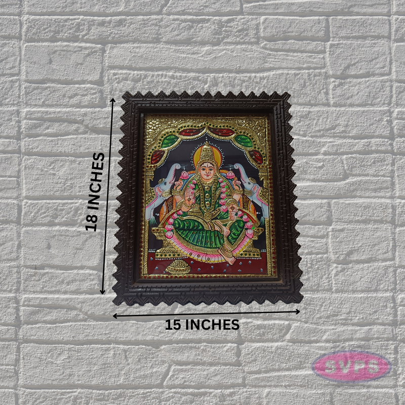 Goddess Lakshmi Tanjore Painting with Premium Teak Wood Frame – Gold Foil Traditional Art