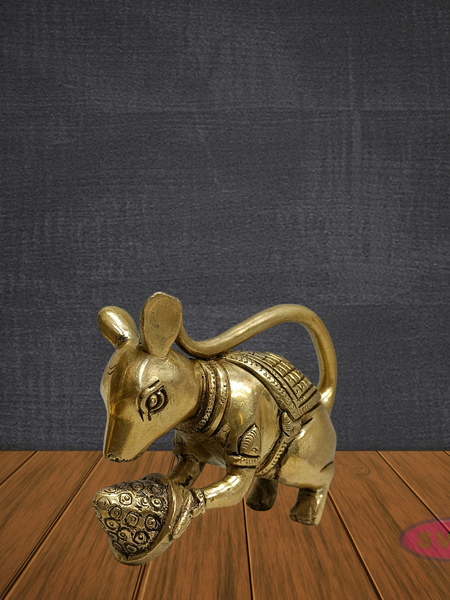 Brass Mouse Figurine – Lord Ganesha Vahana Statue