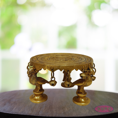 Brass Peacock Chowki / Peeta with Bells – Handcrafted Pooja Stand