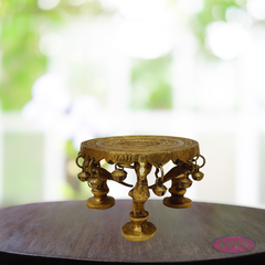 Brass Peacock Chowki / Peeta with Bells – Handcrafted Pooja Stand