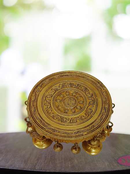 Brass Peacock Chowki / Peeta with Bells – Handcrafted Pooja Stand