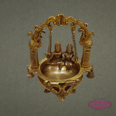 Brass Radha Krishna Urli Jhula with Bells