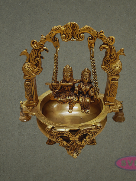 Brass Radha Krishna Urli Jhula with Bells