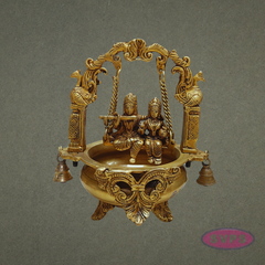 Brass Radha Krishna Urli Jhula with Bells