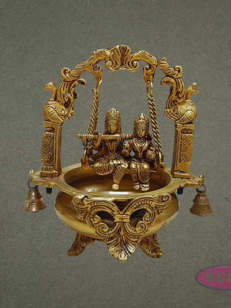 Brass Radha Krishna Urli Jhula with Bells