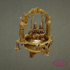 Brass Radha Krishna Urli Jhula with Bells