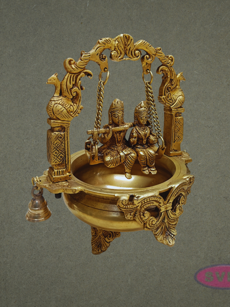 Brass Radha Krishna Urli Jhula with Bells