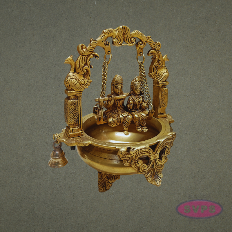 Brass Radha Krishna Urli Jhula with Bells