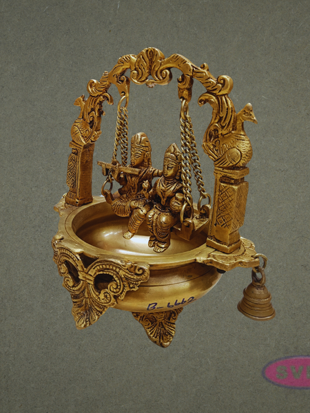 Brass Radha Krishna Urli Jhula with Bells