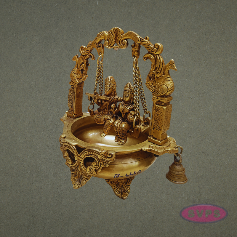 Brass Radha Krishna Urli Jhula with Bells