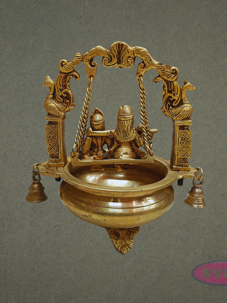 Brass Radha Krishna Urli Jhula with Bells