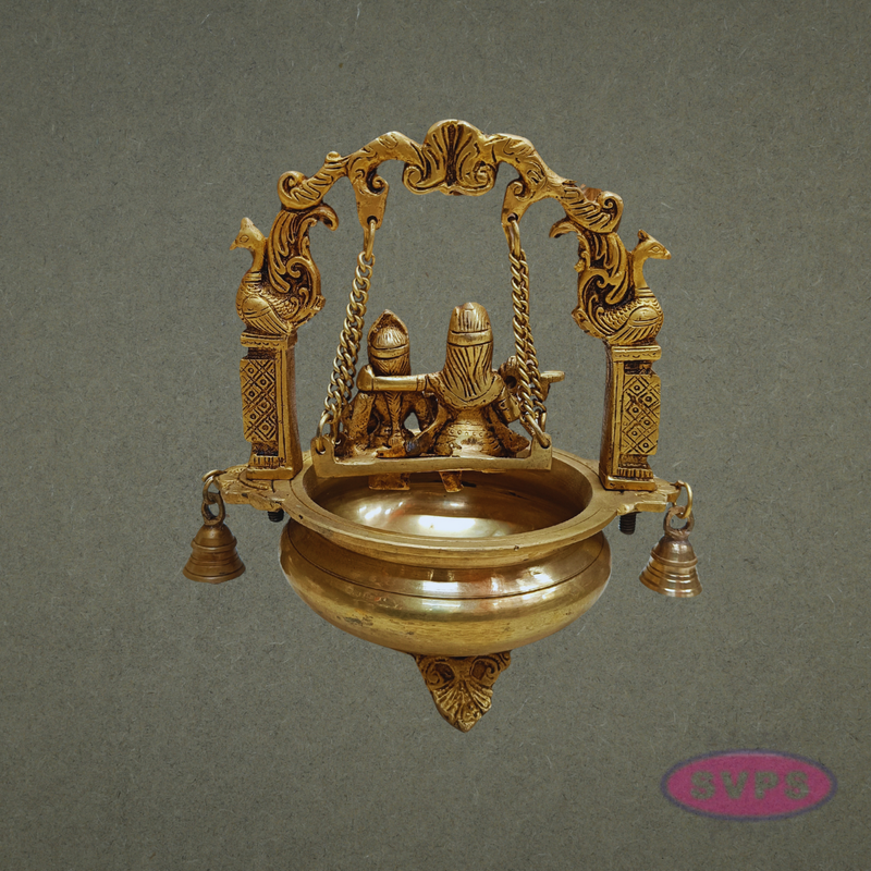 Brass Radha Krishna Urli Jhula with Bells