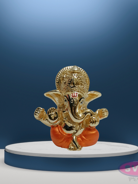 Resin 4 Hands Ganesha Gold Silver Coated Orange Red Dhothi