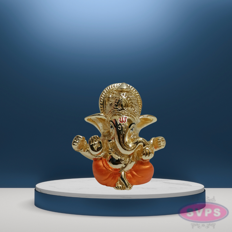 Resin 4 Hands Ganesha Gold Silver Coated Orange Red Dhothi